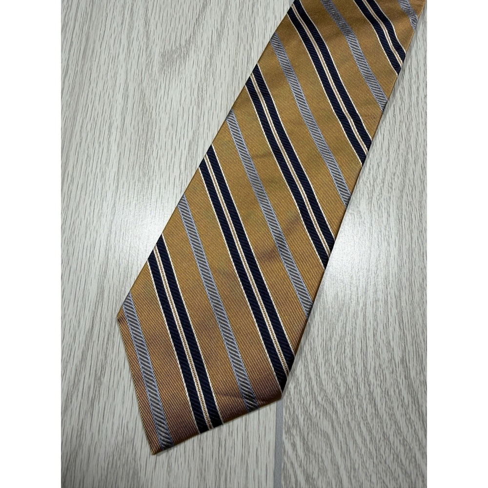 Jos. A. Bank Tie Mens One Size Gold 100% Silk Pointed Striped Signature Italy